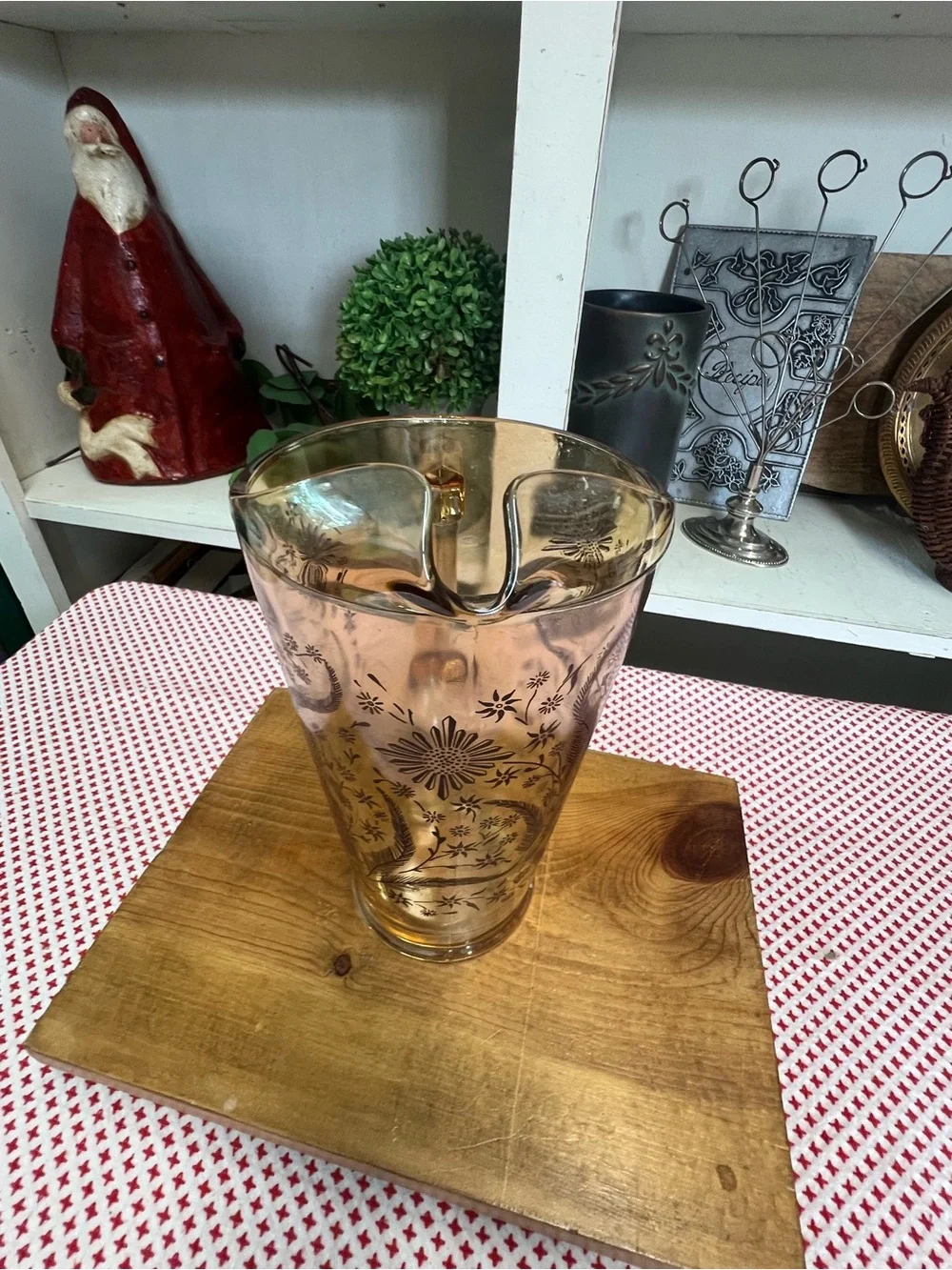 Vintage pitcher peach luster iridescent brown decor grandma core glass